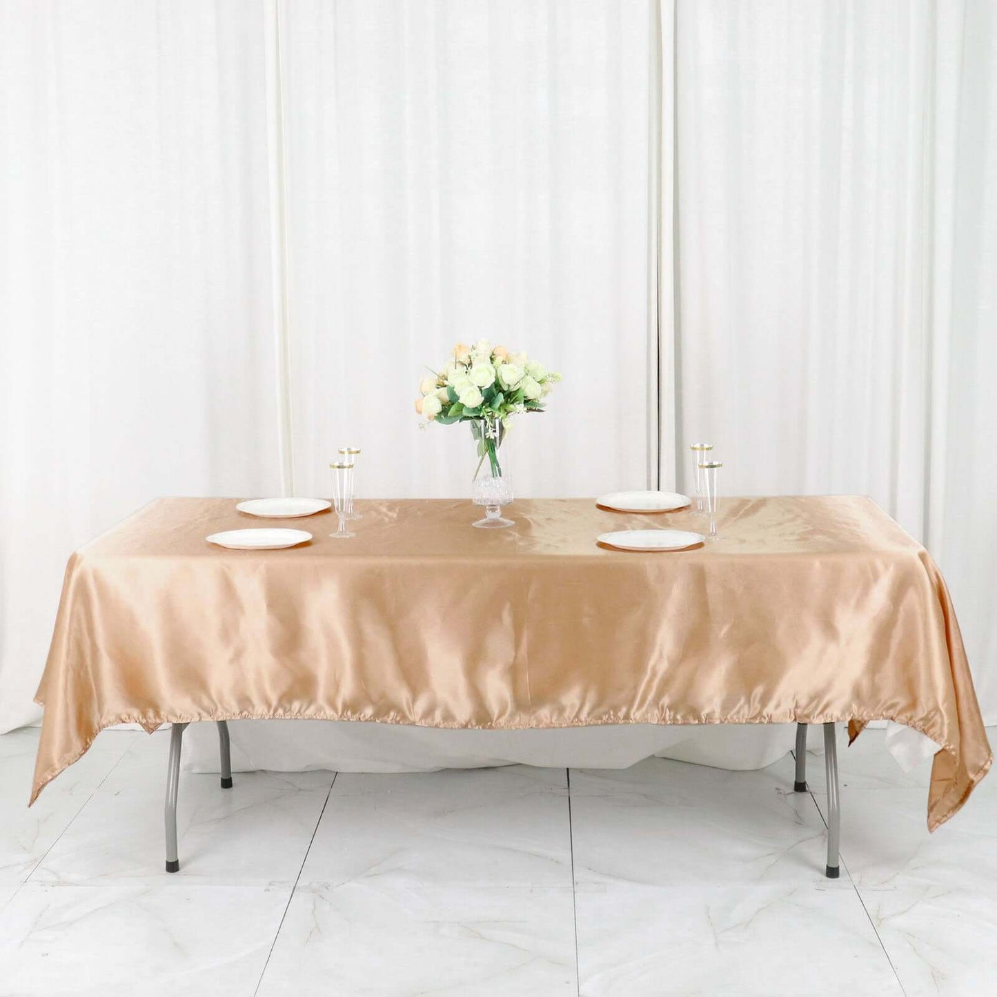 Satin Rectangular 60"x102" Tablecloth Nude - Smooth and Lustrous Table Cover