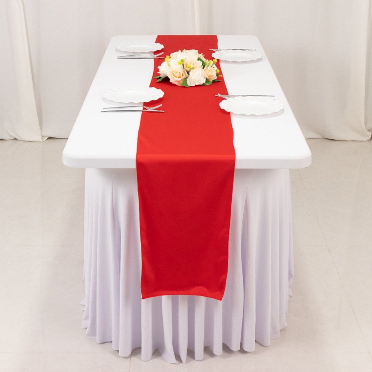 Scuba Polyester 12"x108" Table Runner Red - Wrinkle-Free Table Linen