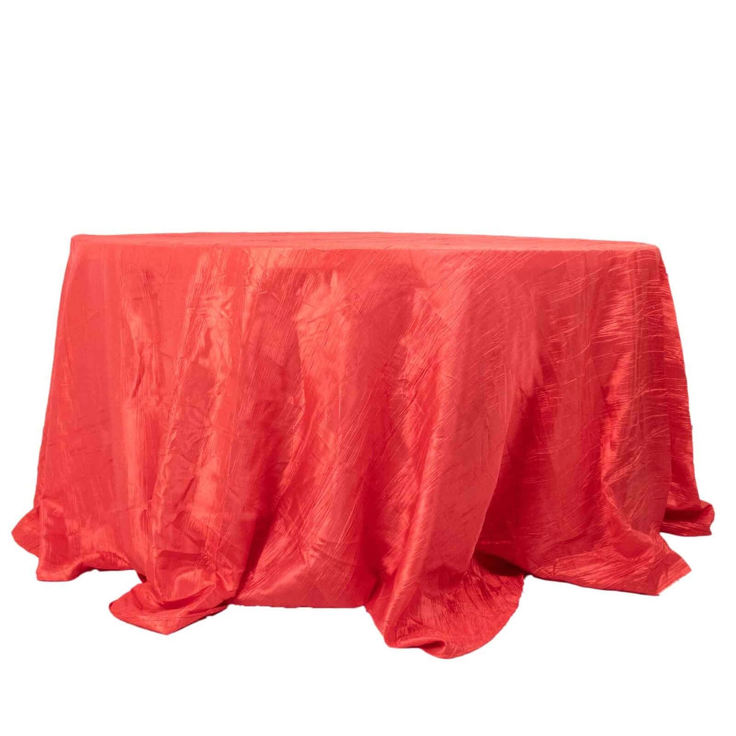 Taffeta 132" Round Tablecloth Red - Seamless Accordion Crinkle Table Cover