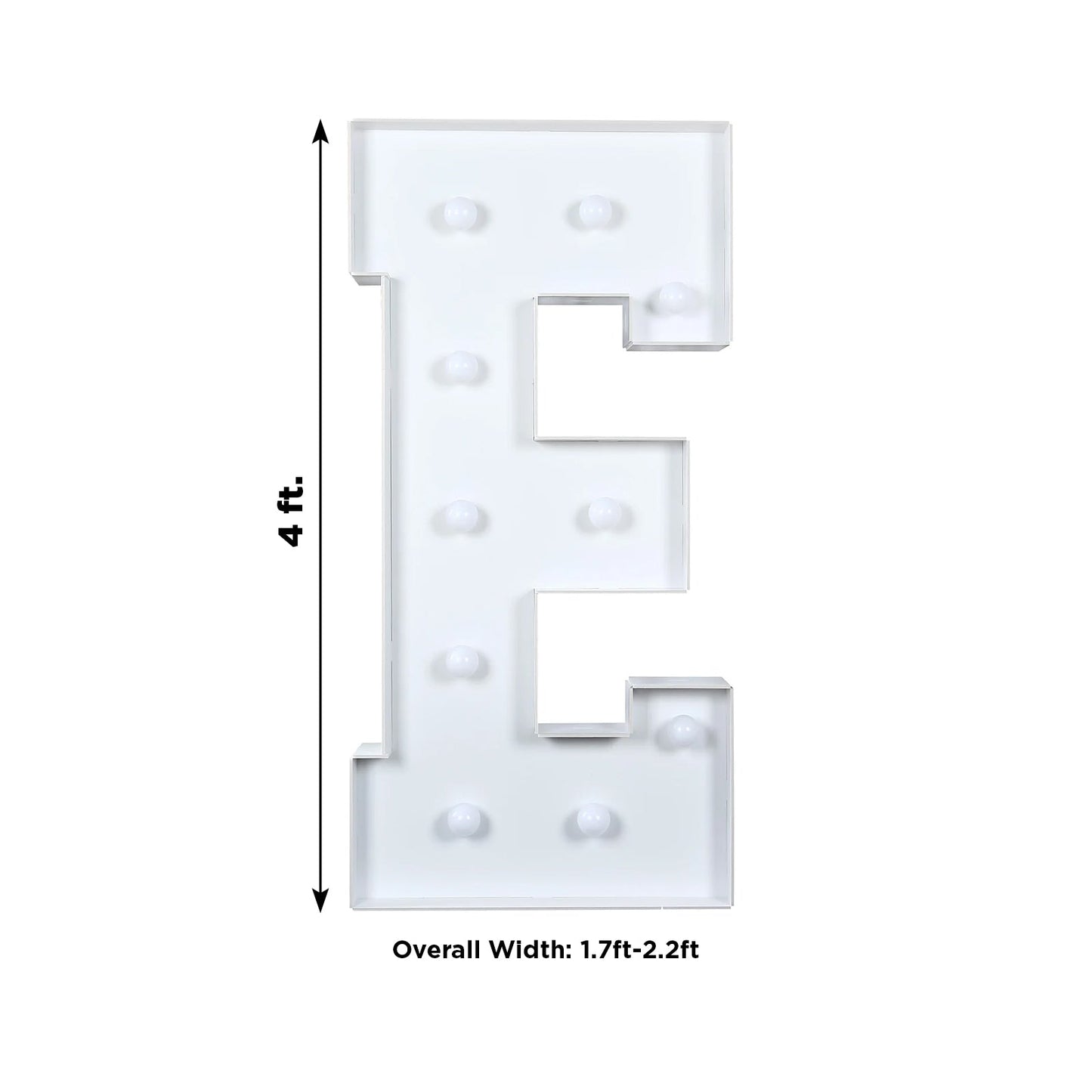 Giant LED Marquee Light Up Letter "E", White 4ft Pre-Cut Foam Board with 10 Warm White Battery Operated LEDs, Glue Gun and Sticks