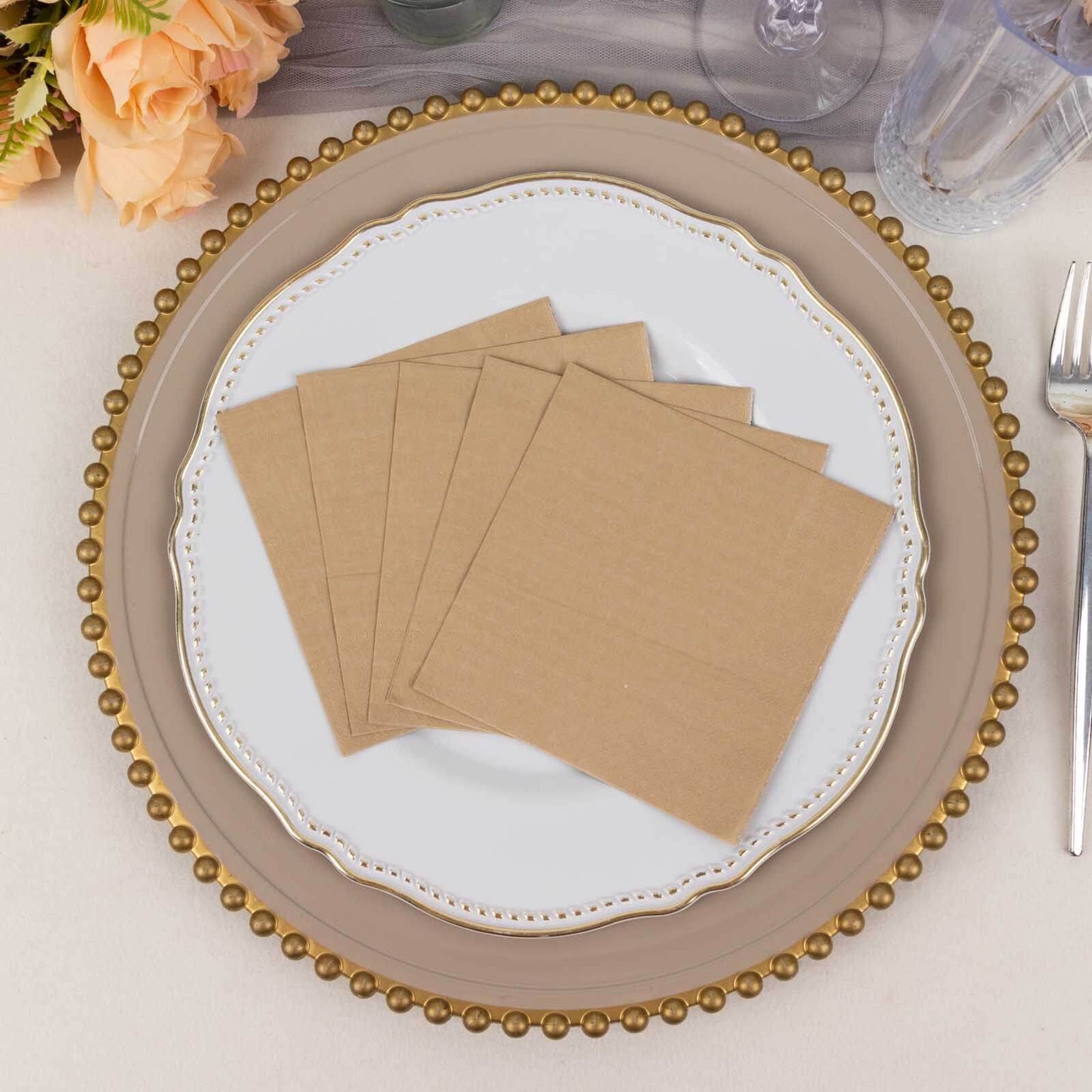 50-Pack Paper Beverage Napkins Natural - 2 Ply Disposable Soft 18GSM Cocktail Napkins 5"x5"