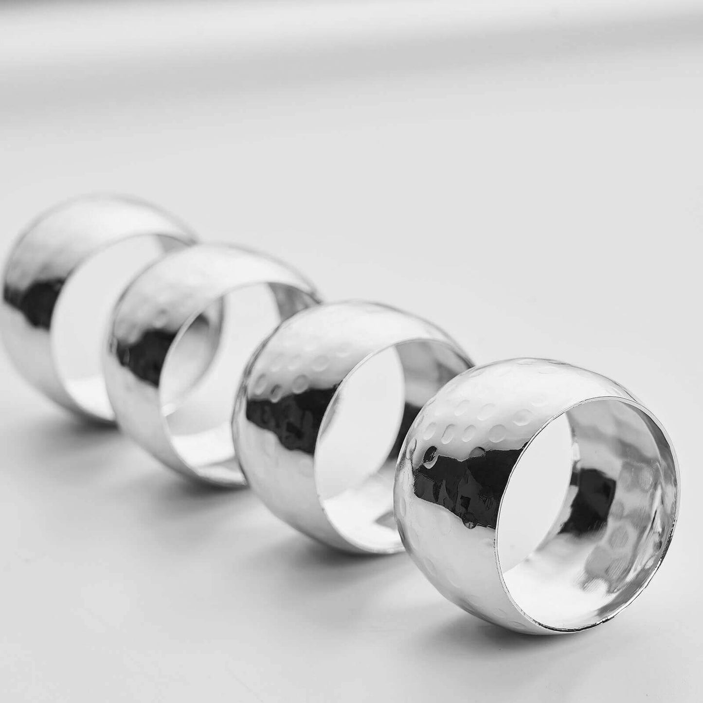 4 Pack Metallic Silver Hammered Pattern Metal Napkin Rings