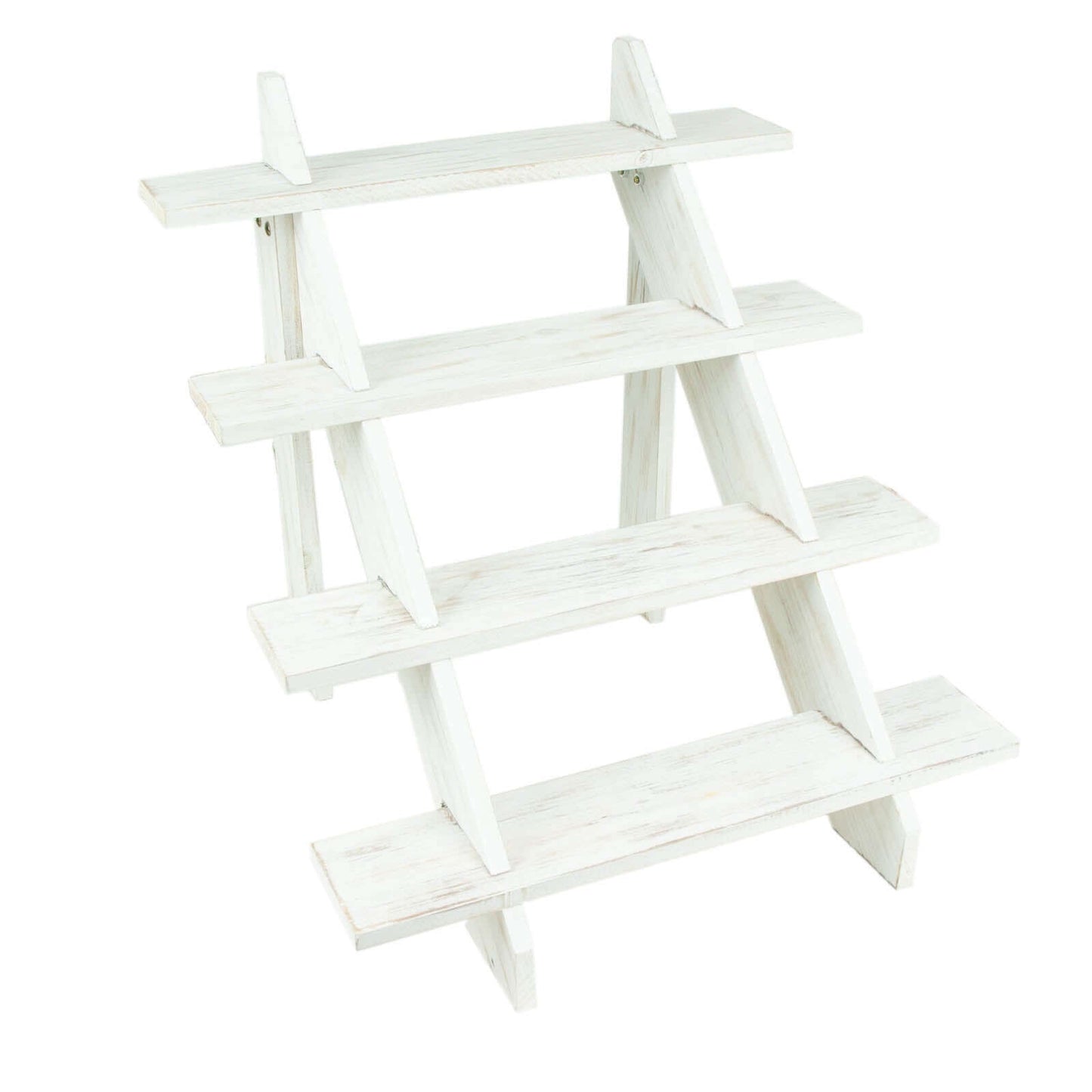 4-Tier Wooden Ladder Shelf Whitewashed Rustic Design - Cascading Stair Step Dessert Display Cupcake Holder 21"