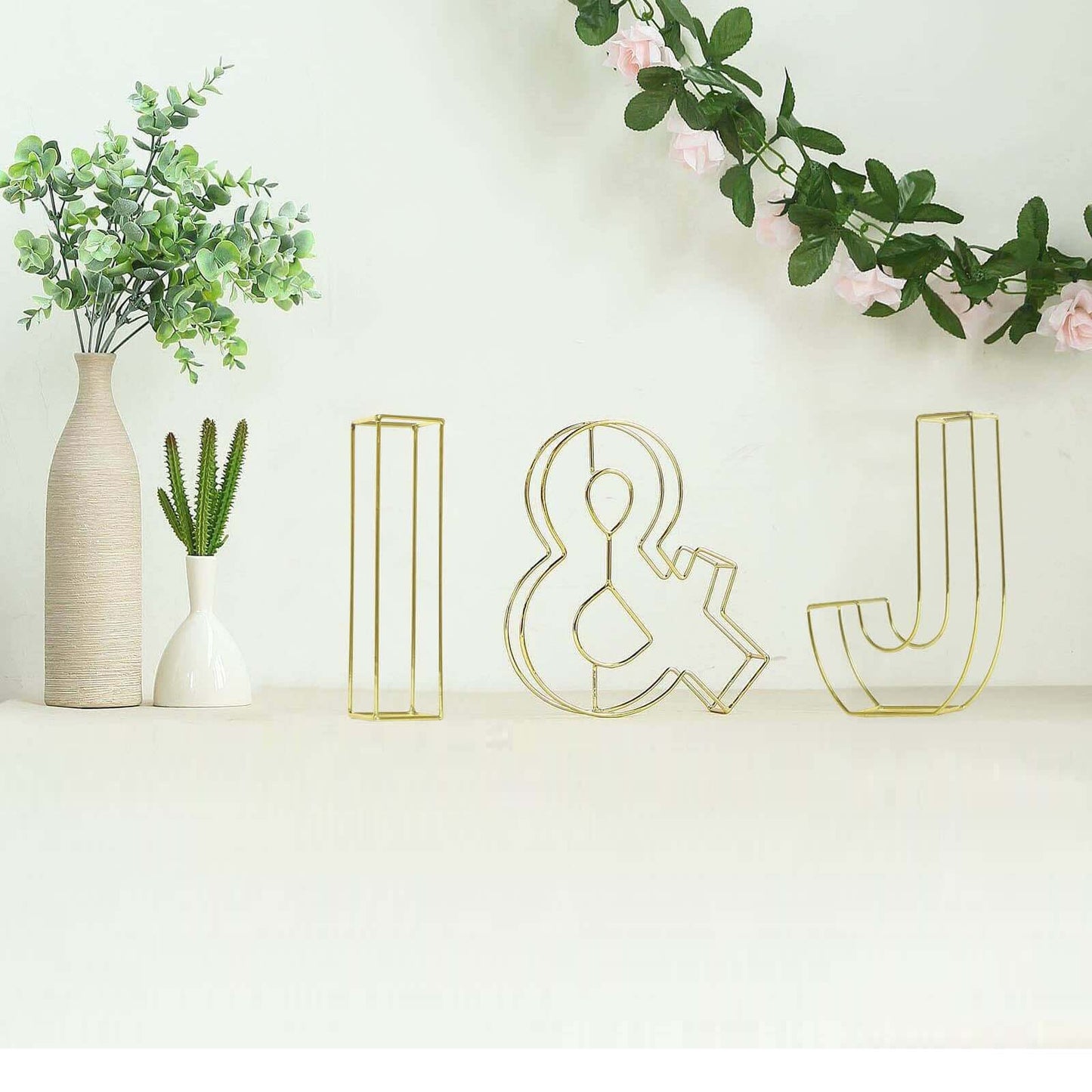 8" Tall Gold Freestanding 3D Decorative Wire Letter, Wedding Centerpiece - I