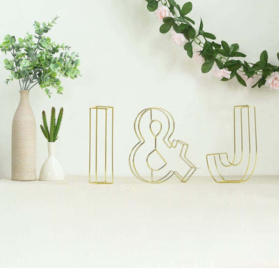 8" Tall Gold Freestanding 3D Decorative Wire Letter, Wedding Centerpiece - I