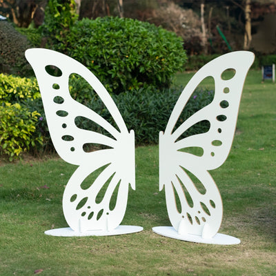 Freestanding Wooden Butterfly Wings Backdrop Large Butterfly Cut-Out Stand Photo Prop - White 4.5ftx3.5ft - Backdrops