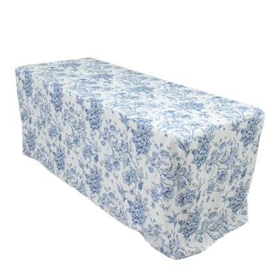 French Toile Fitted Tablecloth 6ft â€“ Blue & White Rectangular Polyester Wrinkle-Resistant Table Cover - Tablecloths