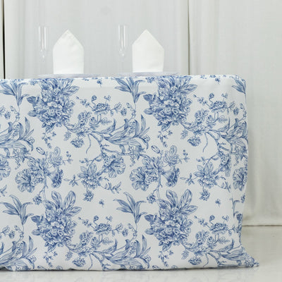 French Toile Fitted Tablecloth 6ft â€“ Blue & White Rectangular Polyester Wrinkle-Resistant Table Cover - Tablecloths