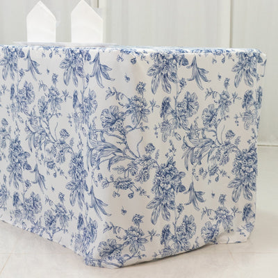 French Toile Fitted Tablecloth 8ft â€“ Blue & White Rectangular Polyester Wrinkle-Resistant Table Cover - Tablecloths