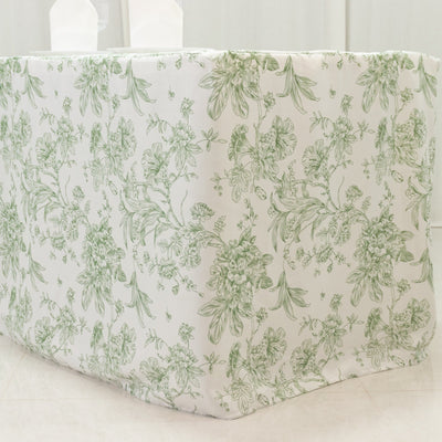 French Toile Fitted Tablecloth 8ft â€“ Dusty Sage Green & White Rectangular Polyester Wrinkle-Resistant Table Cover