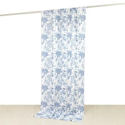 French Toile Polyester Backdrop Curtain â€“ Blue Floral 5ft x 10ft Rod Pocket Drape Panel - Backdrops