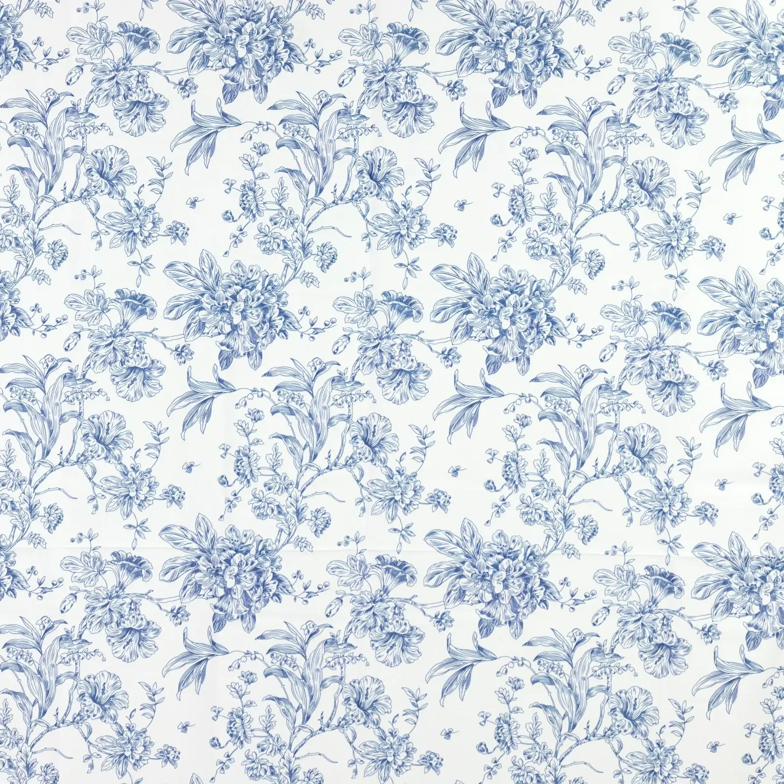 French Toile Polyester Backdrop Curtain â€“ Blue Floral 5ft x 12ft Rod Pocket Drape Panel - Backdrops