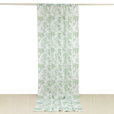 French Toile Polyester Backdrop Curtain â€“ Dusty Sage Green Floral 5ft x 12ft Rod Pocket Drape Panel - Backdrops
