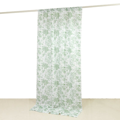French Toile Polyester Backdrop Curtain â€“ Dusty Sage Green Floral 5ft x 10ft Rod Pocket Drape Panel - Backdrops