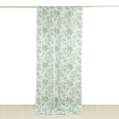 French Toile Polyester Backdrop Curtain â€“ Dusty Sage Green Floral 5ft x 10ft Rod Pocket Drape Panel - Backdrops