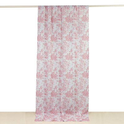 French Toile Polyester Backdrop Curtain â€“ Pink Floral 5ft x 10ft Rod Pocket Drape Panel - Backdrops