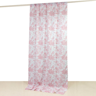 French Toile Polyester Backdrop Curtain â€“ Pink Floral 5ft x 10ft Rod Pocket Drape Panel - Backdrops