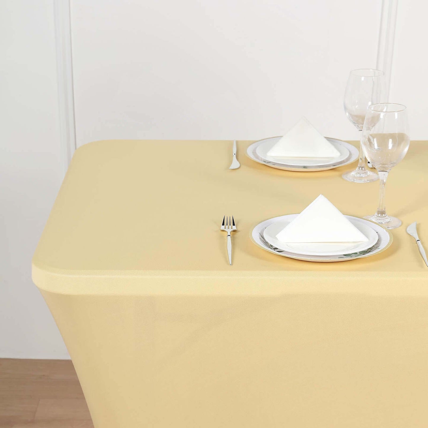 Stretch Spandex 6ft Rectangle Tablecloth Champagne - Durable Form-Fitting Table Cover