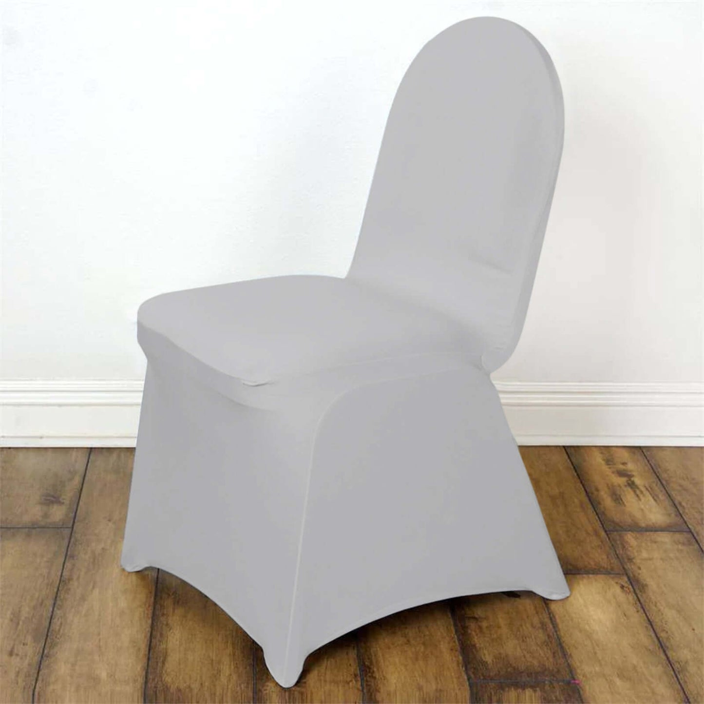 Spandex Chair Cover for Banquet Chairs Silver - Stretch 160GSM Fabric with Slip-On Slipcover