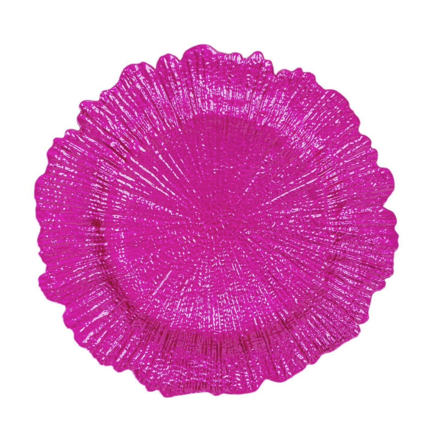 6-Pack Acrylic Plastic Round Charger Plates 13" in Fuchsia with Reef Design, Dinner Charger Tableware