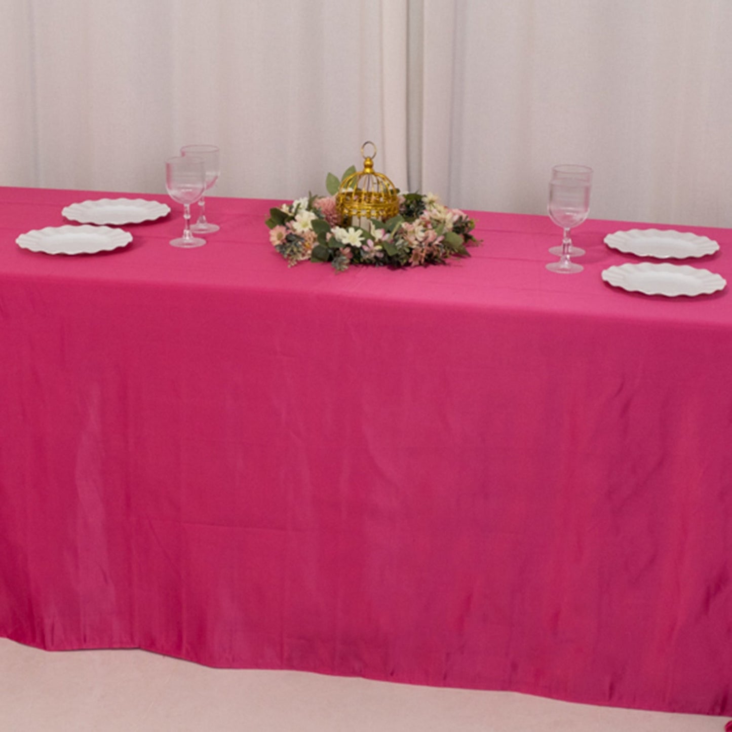 Lamour Satin 90"x156" Rectangle Tablecloth Fuchsia - Luxurious, Soft Seamless Table Cover