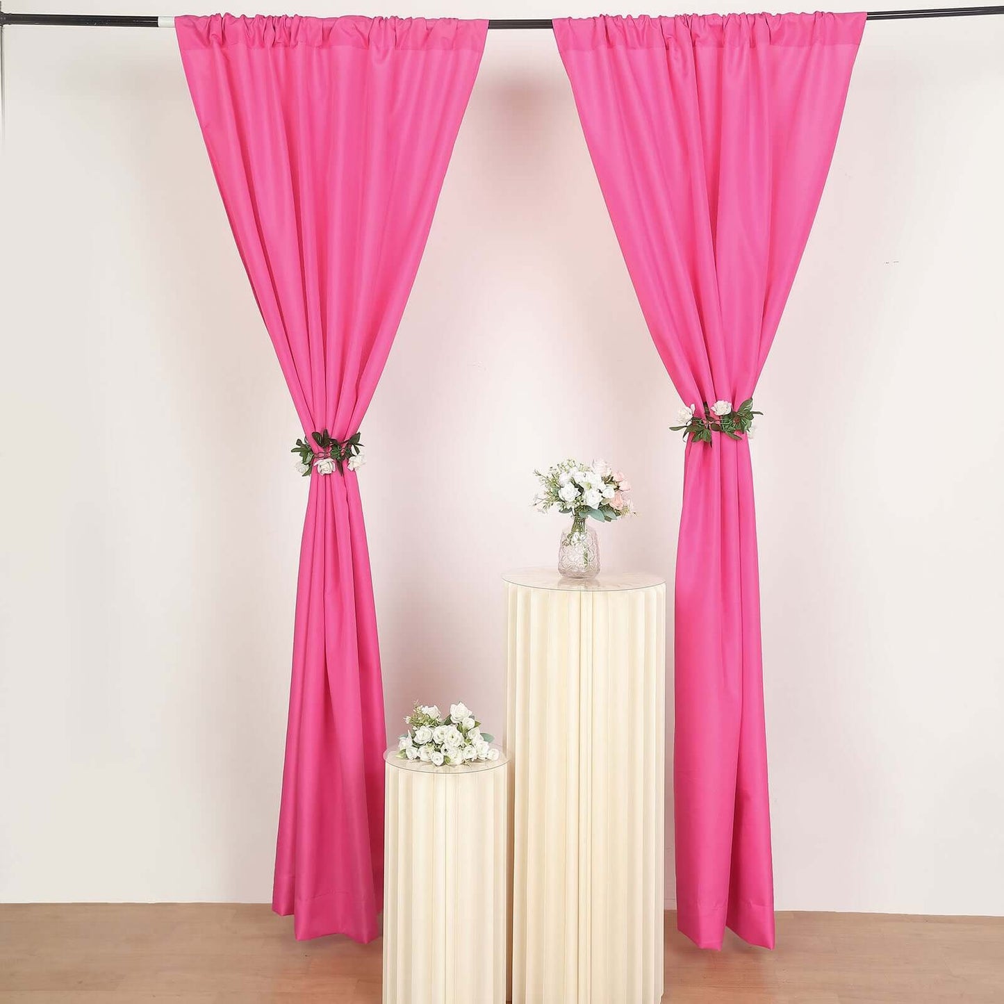 2 Pack Fuchsia Polyester Event Curtain Drapes, 10ftx8ft Backdrop Event Panels With Rod Pockets 130 GSM