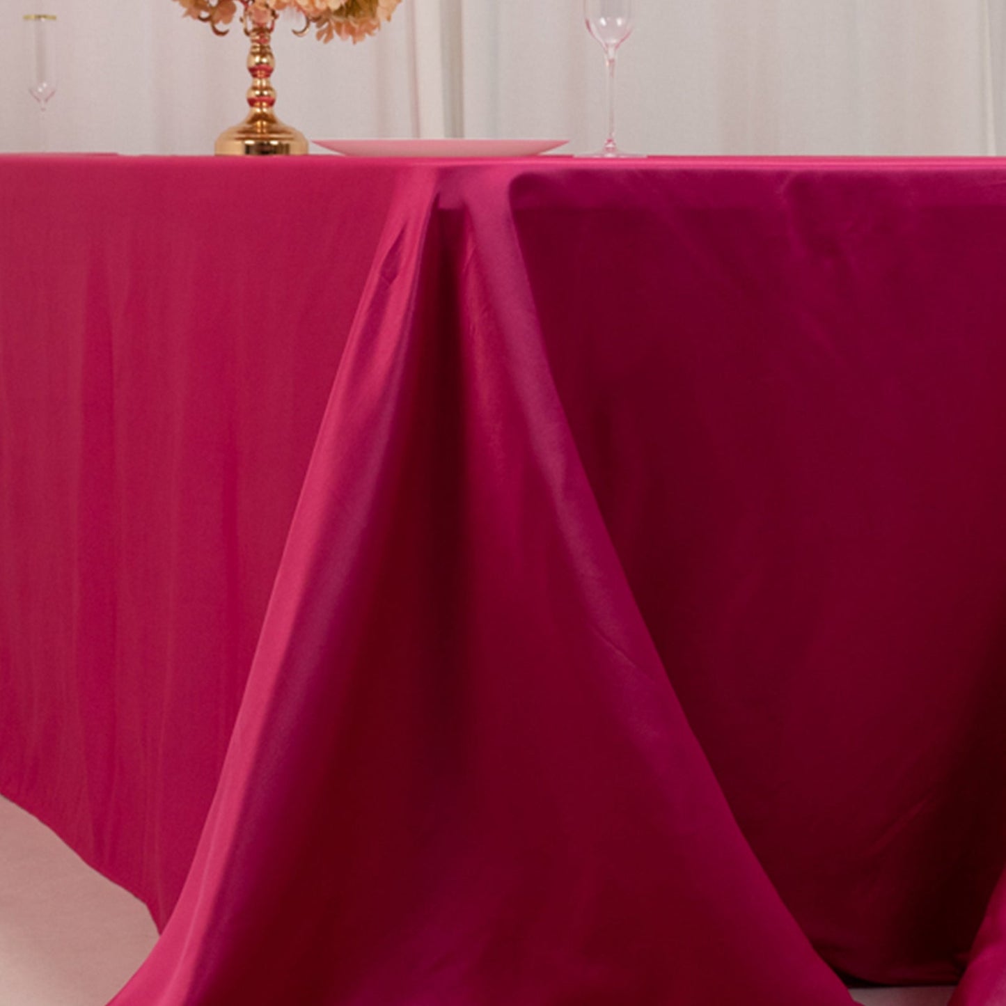 Lamour Satin 90"x156" Rectangle Tablecloth Fuchsia - Luxurious, Soft Seamless Table Cover