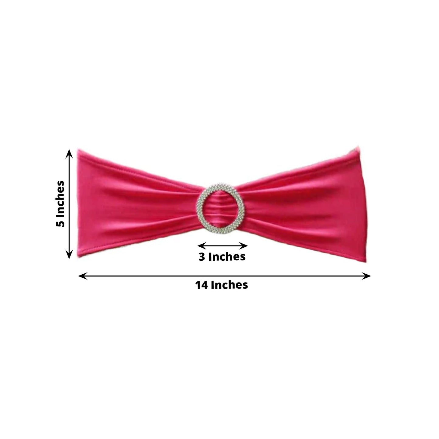 5 Pack Stretch Spandex Chair Sashes Fuchsia - Reusable Chair Bands with Silver Diamond Ring Slide Buckle 5"x14"