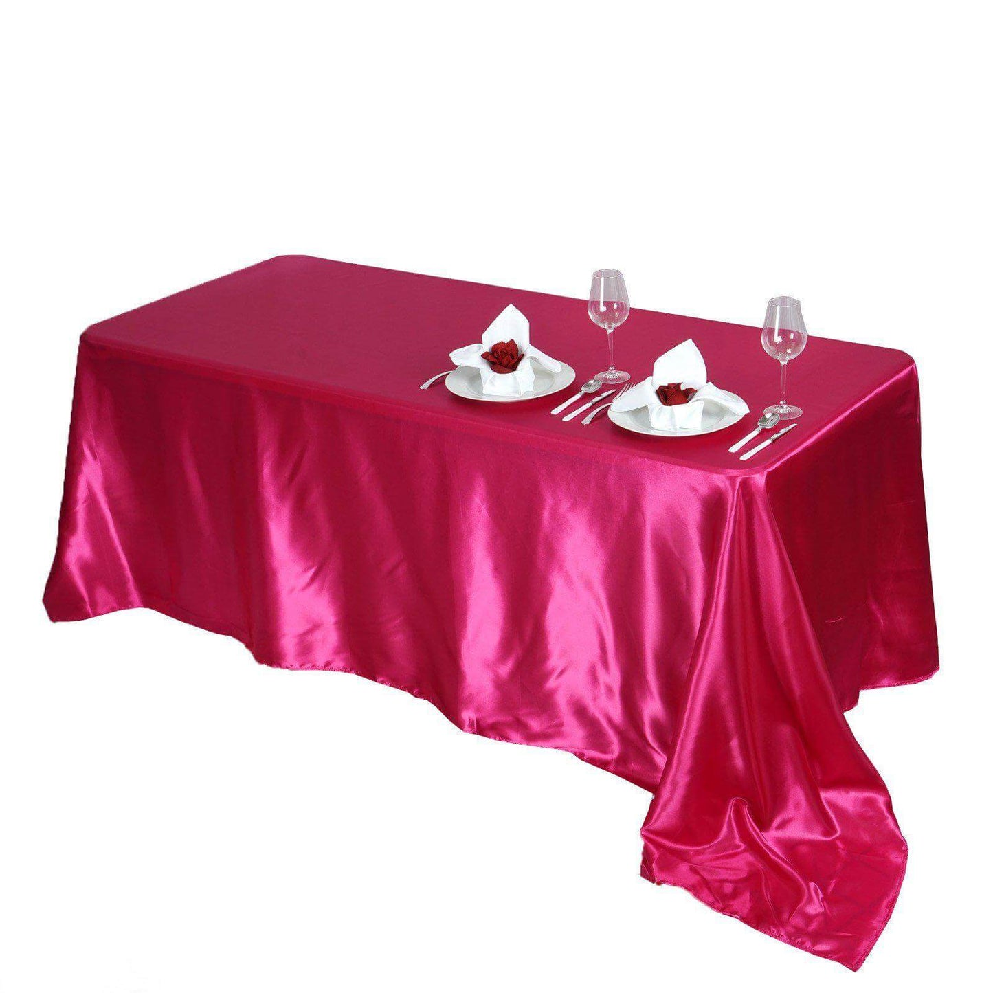 Satin Rectangular 90"x156" Tablecloth Fuchsia - Seamless Table Cover