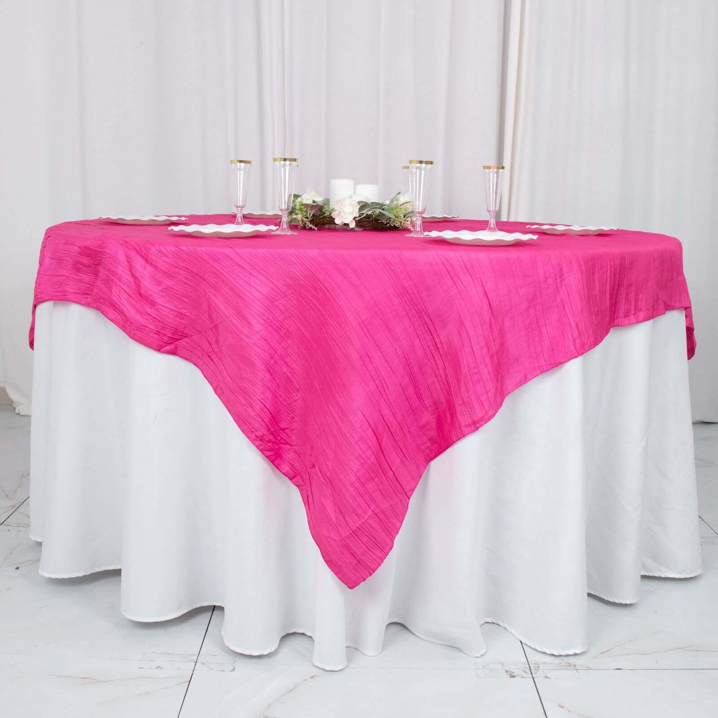 Taffeta 72"x72" Table Overlay Square Tablecloth Fuchsia - Accordion Crinkle Table Cover
