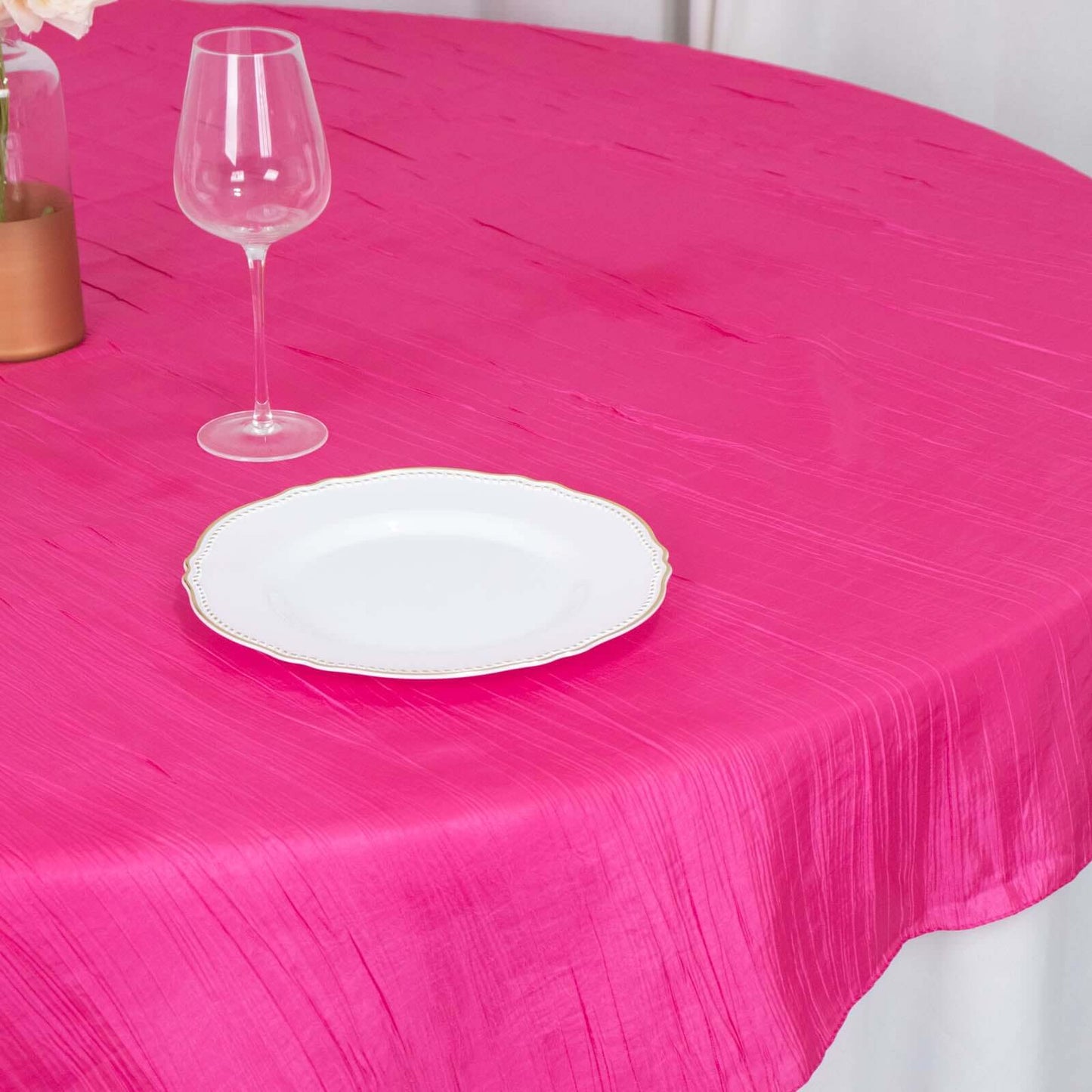 Taffeta 72"x72" Table Overlay Square Tablecloth Fuchsia - Accordion Crinkle Table Cover