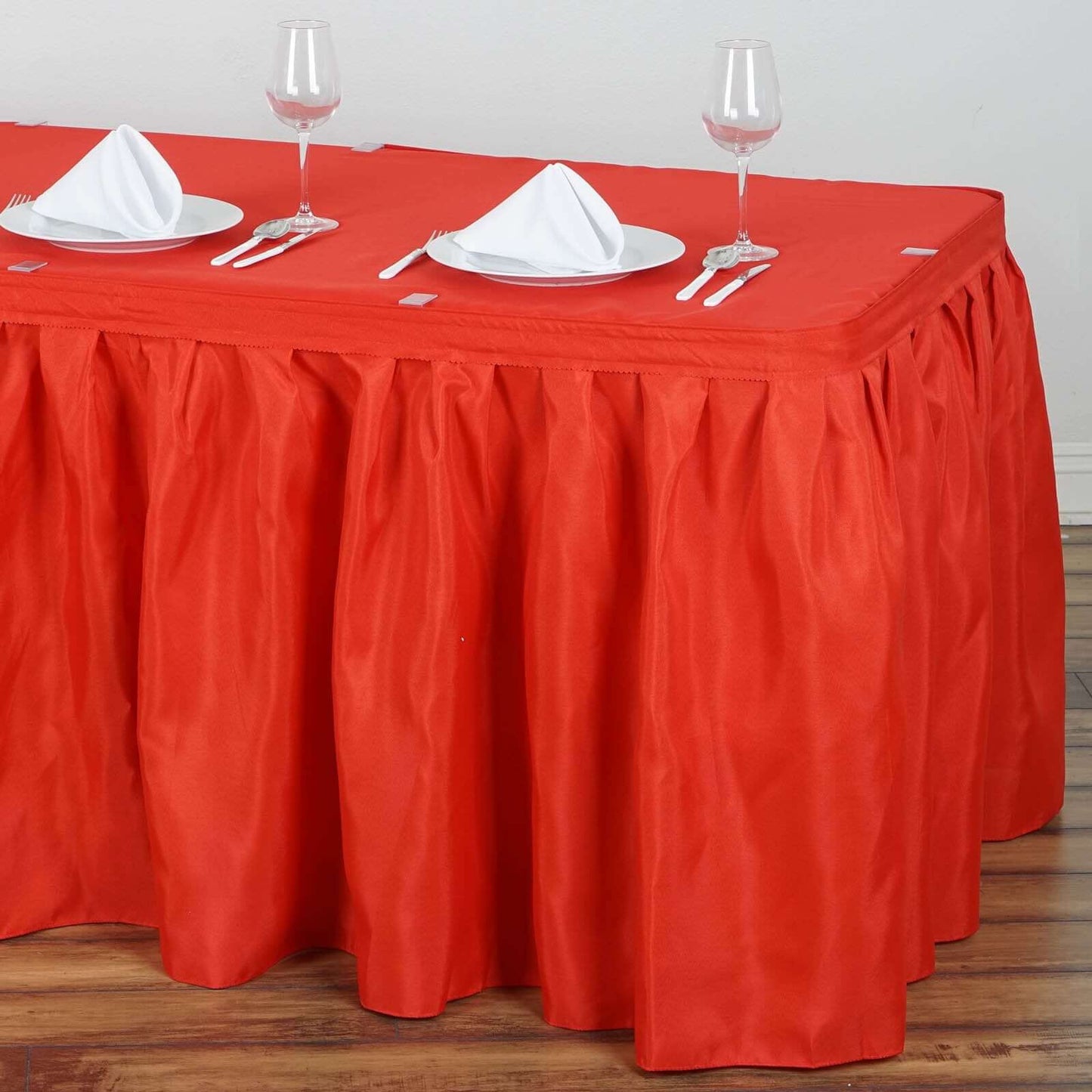 Polyester 17ft Table Skirt Red - Classic Pleated Design
