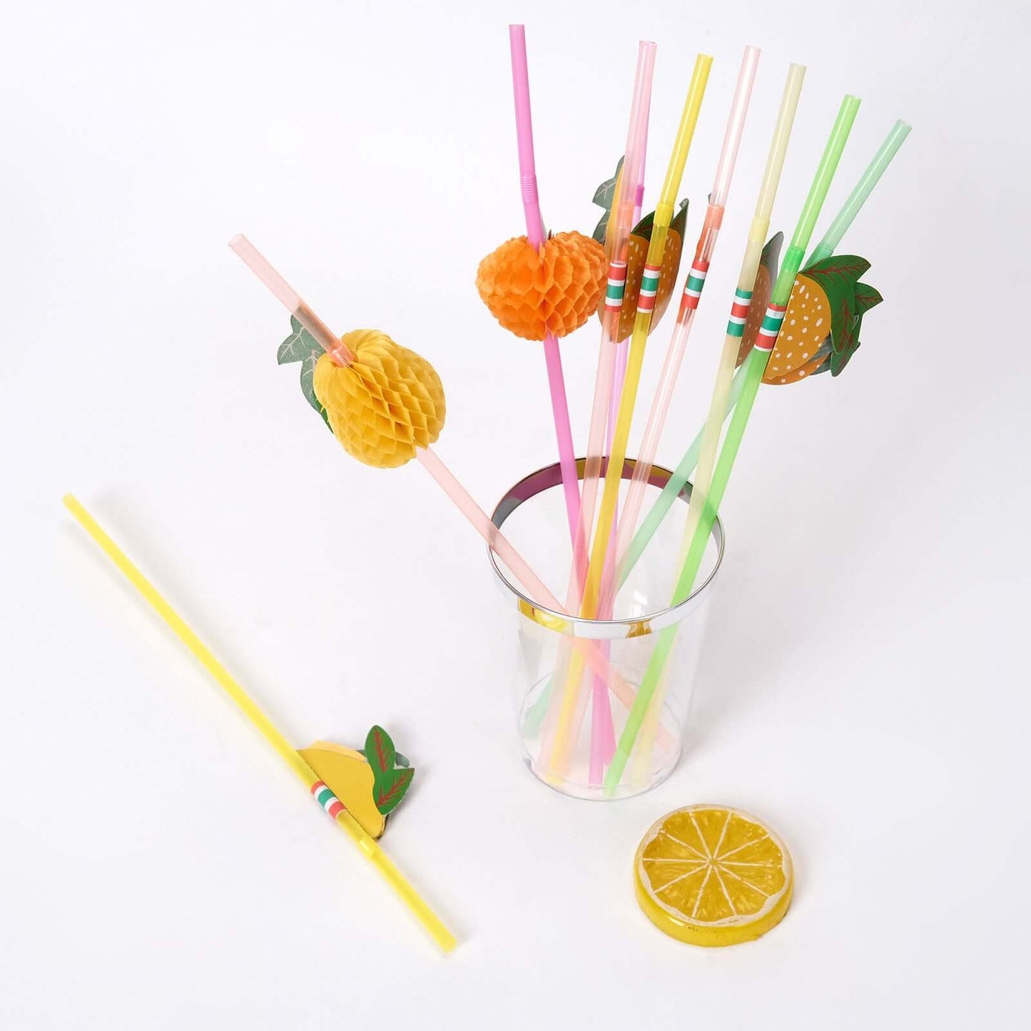 50-Pack Tropical Fruit Drinking Straws Multi-Colored - Disposable Straws for Summer Drinks 10"