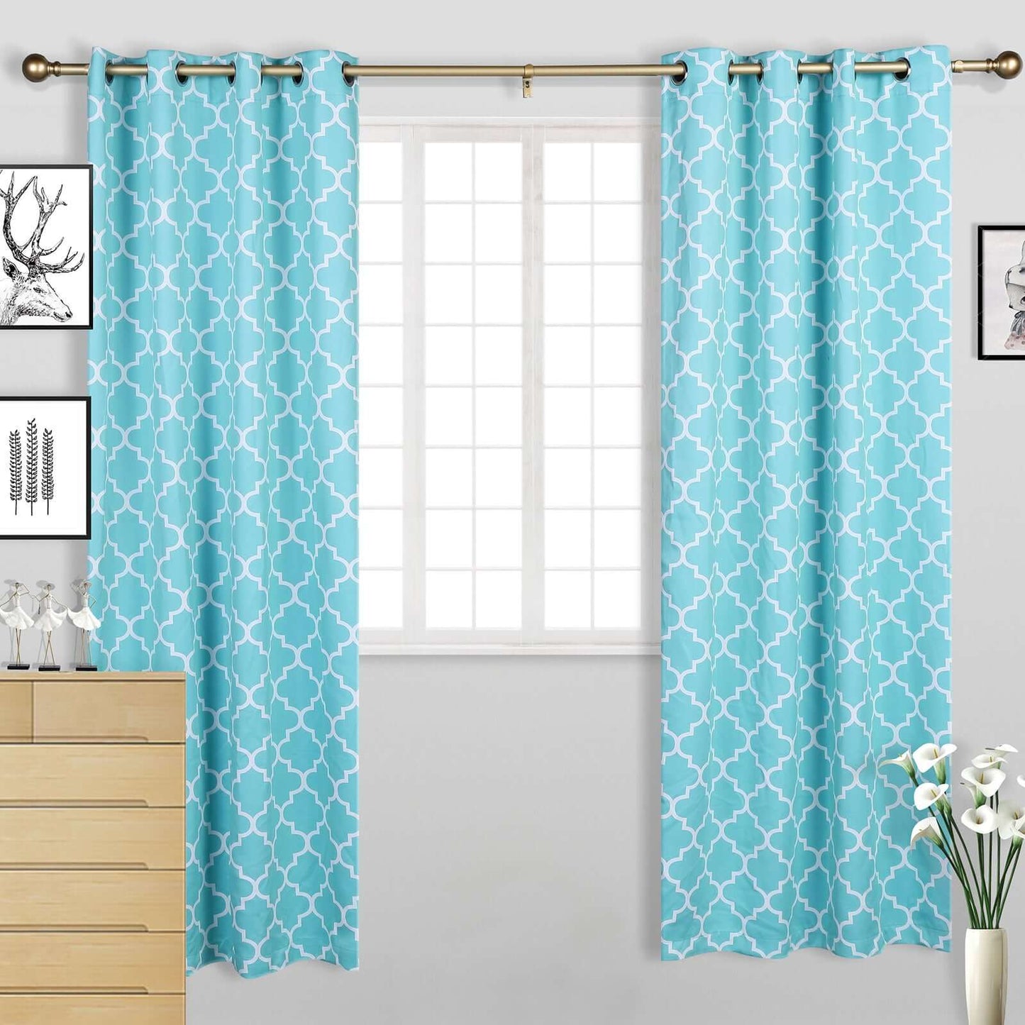 42"-126" Adjustable Curtain Rod Set, Gold, Round Finials