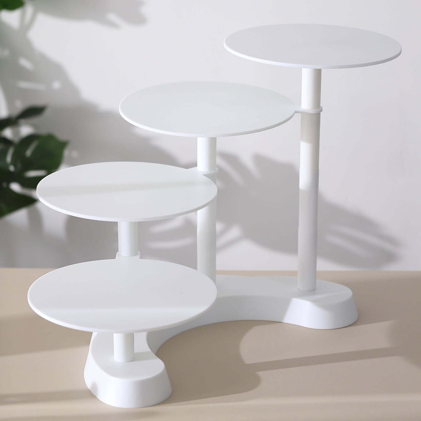 4-Tier Plastic Cake Stand with Half Moon Base White for Weddings Tea Parties & Home Gatherings 17"