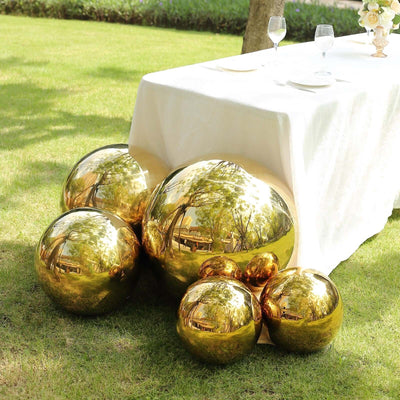 Gazing Globe Mirror Ball Reflective Hollow Stainless Steel Gold Sphere - Decorative Garden Display Ornament 22’’