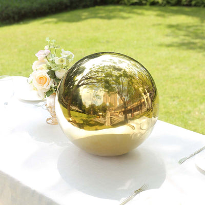 Gazing Globe Mirror Ball Reflective Hollow Stainless Steel Gold Sphere - Decorative Garden Display Piece 16’’