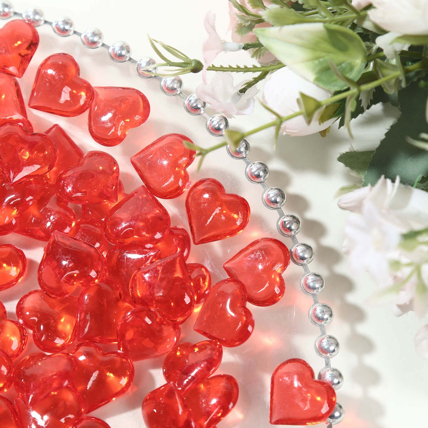 250 Pcs Acrylic Heart Diamond Gems Red Vase Fillers - Romantic Translucent Table Scatters for Valentineâ€™s Day & Events