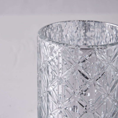 6-Pack Mercury Glass Candle Holders Shiny Silver with Geometric Design - Votive Tealight Holders 3"
