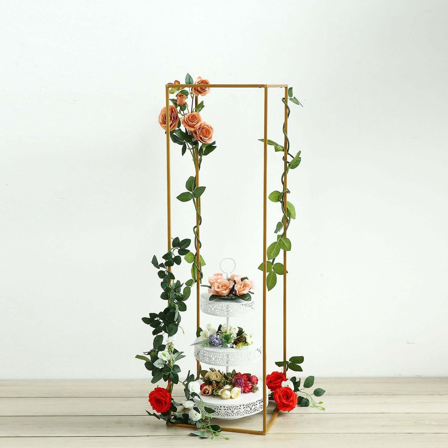 2-Pack Wedding Flower Stand Gold Metal Geometric Column Frame Rectangular - Versatile Floral Pedestal for Upscale Arrangements 48"