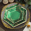 25-Pack Paper 9" Hexagon Dinner Plates in Hunter Emerald Green with Gold Geometric Lines & Rim - Stylish Disposable Geometric 300GSM Party Plates