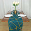 Polyester 9ft Table Runner Peacock Teal with Gold Foil Modern Geometric Accent