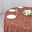 Polyester 120" Round Tablecloth Terracotta (Rust) with Gold Foil Geometric Pattern Wrinkle-Resistant Seamless Table Cover