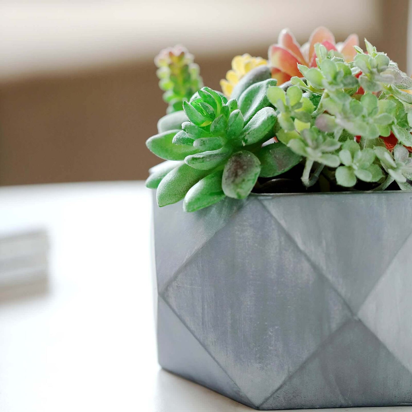 Geometric Planter Mini Cement Design Gray Finish - Concrete Succulent Flower Pot 7"