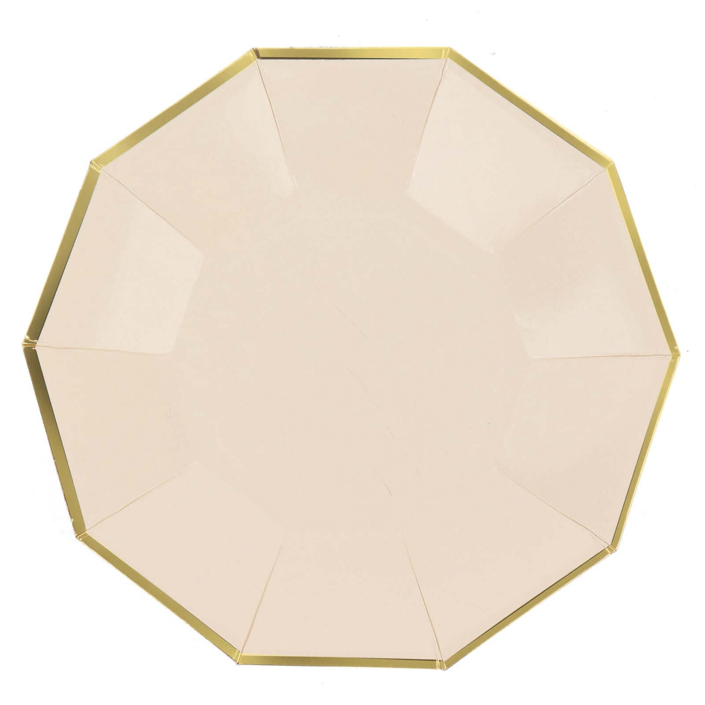 25-Pack Paper 9" Decagon Dinner Plates in Beige with Gold Foil Rim - Disposable Geometric Party Plates for Modern Weddings & Events