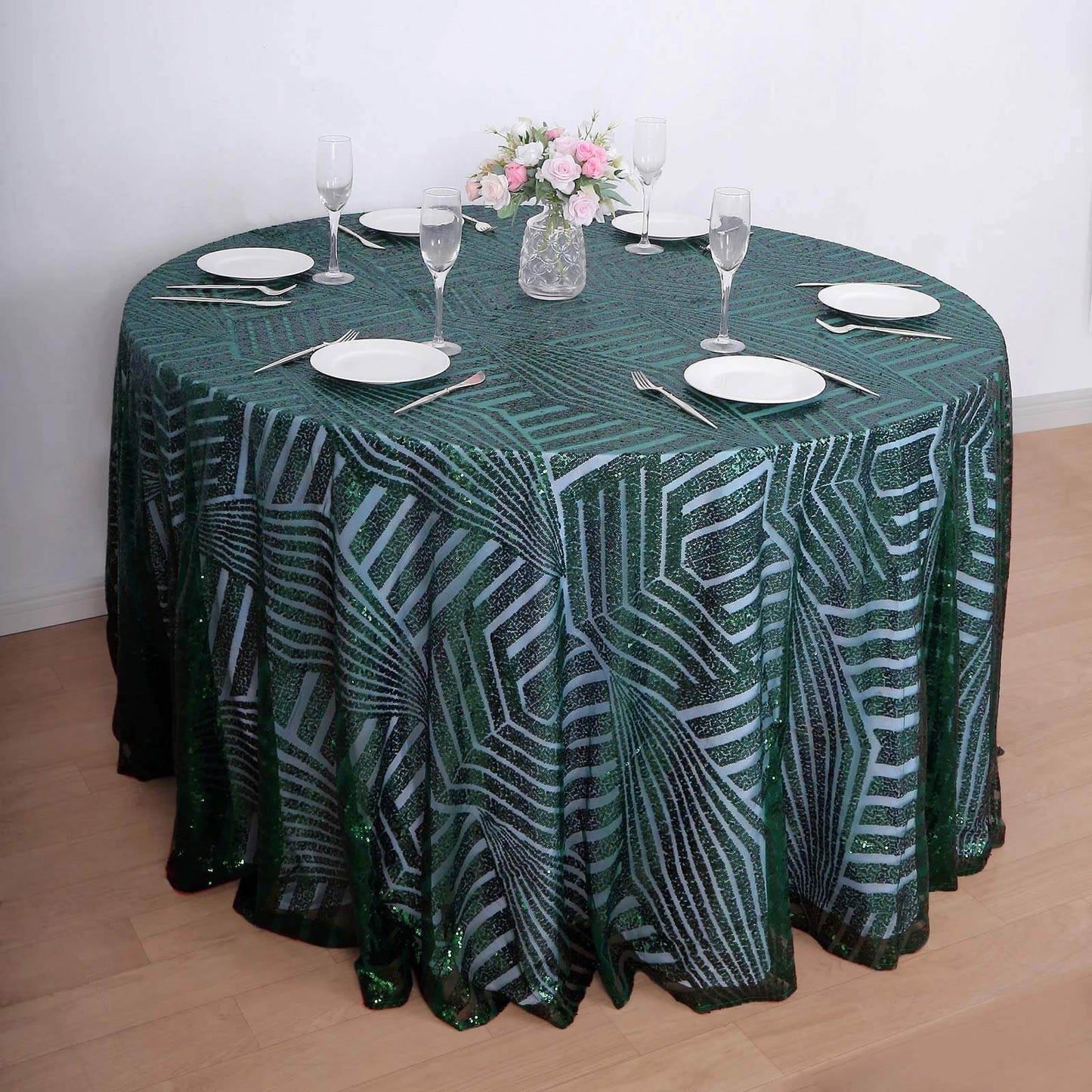 Sequin 120" Round Tablecloth Hunter Emerald Green - Seamless Diamond Glitz Table Cover