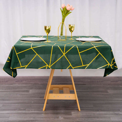 Polyester 54"x54" Square Tablecloth Hunter Emerald Green with Gold Foil Geometric Pattern - Wrinkle-Resistant & Durable Table Cover