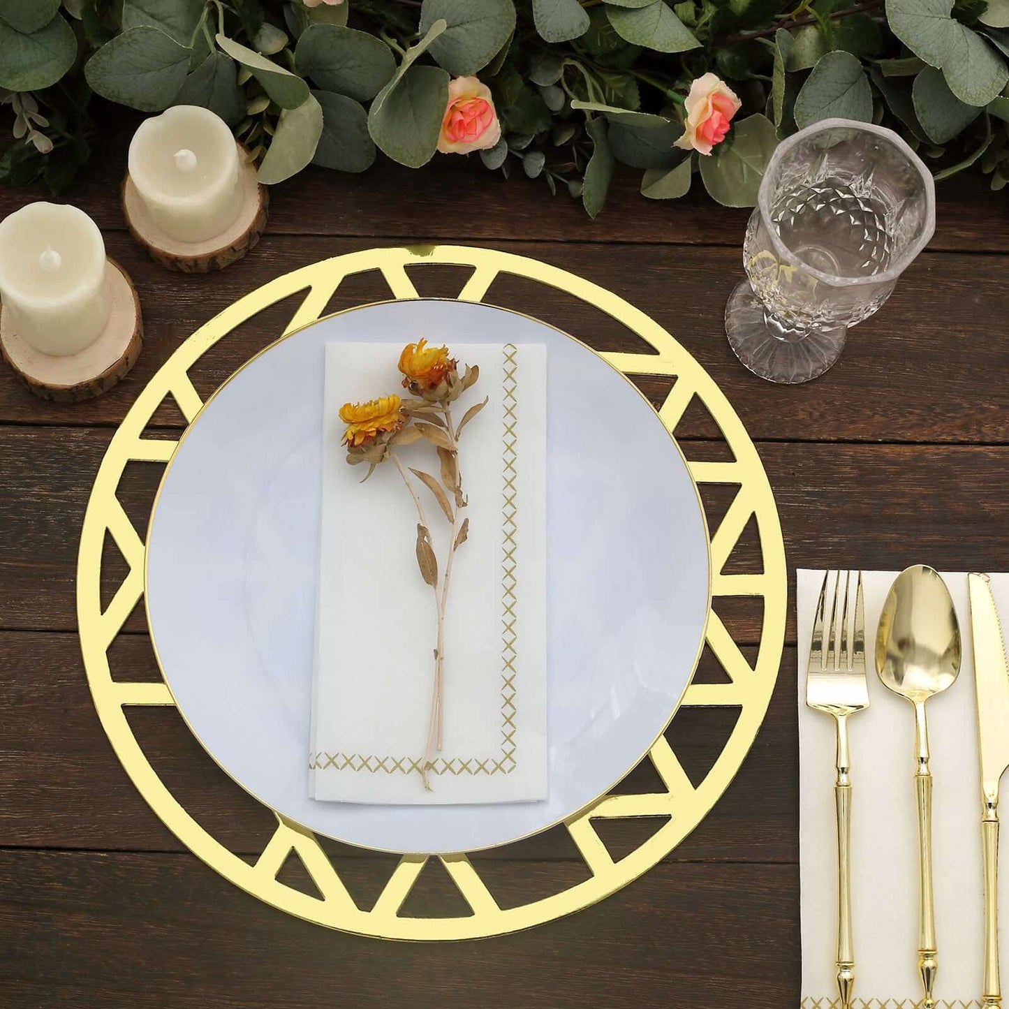 6-Pack Disposable Table Placemats in Metallic Gold Laser Cut Geometric Triangle Design - 700GSM Cardboard Placemats for Glamorous Table Settings 13"