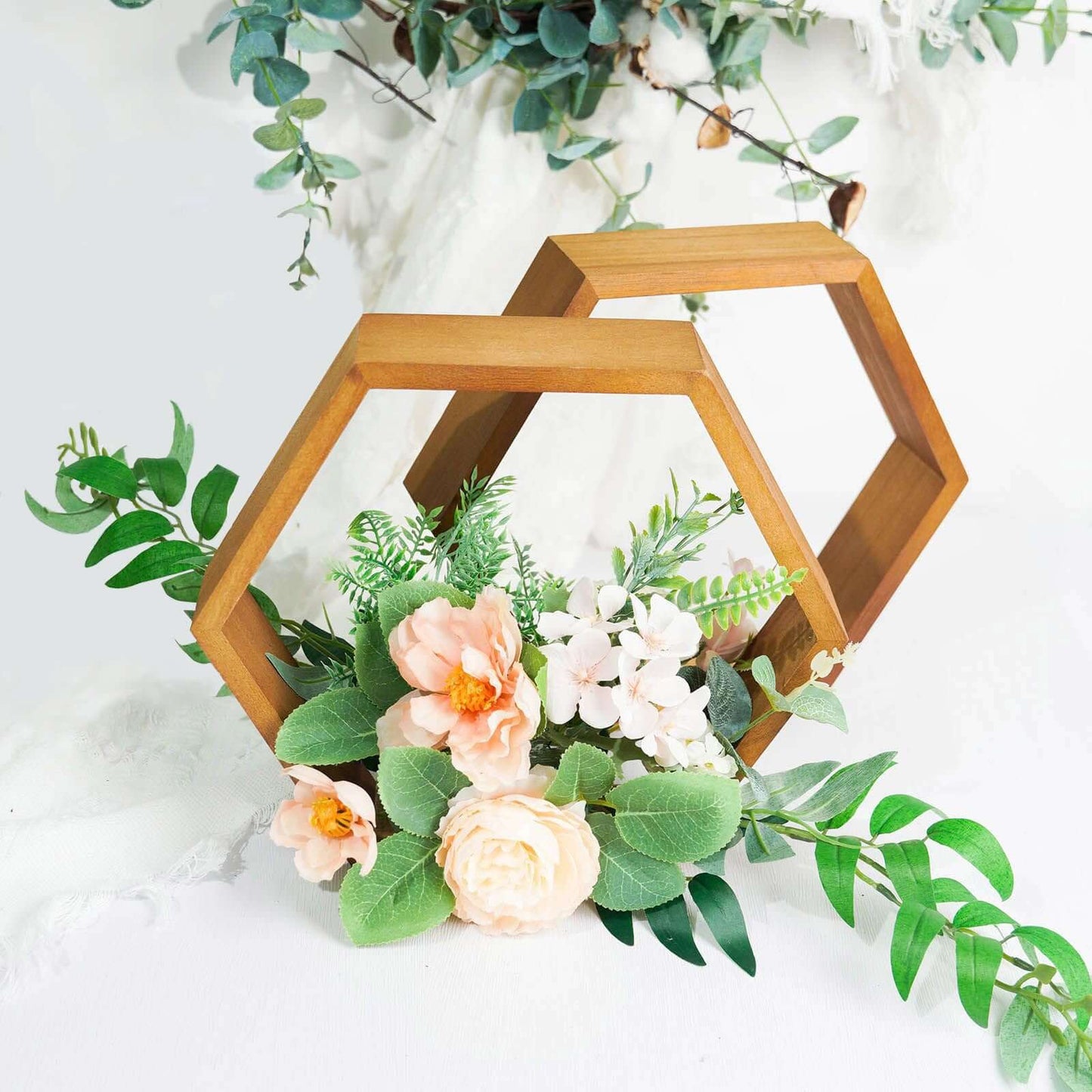 2 Pack 9" Tall Hexagon Rustic Wood Centerpiece Natural Geometric Terrarium Honeycomb Storage Shelf