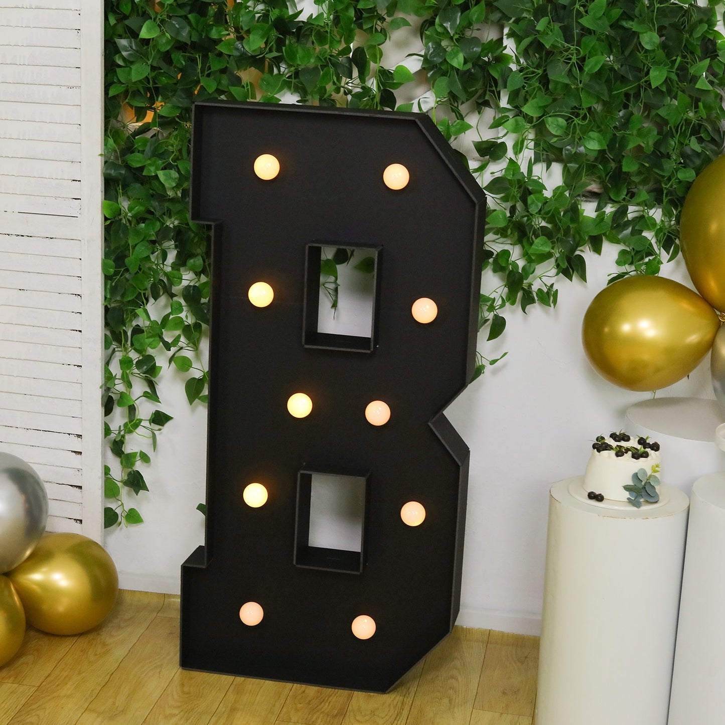 Giant LED Marquee Light Up Letter ’B’ Black 4ft Pre-Cut Foam Board with 10 Warm White Battery Operated LEDs Glue Gun